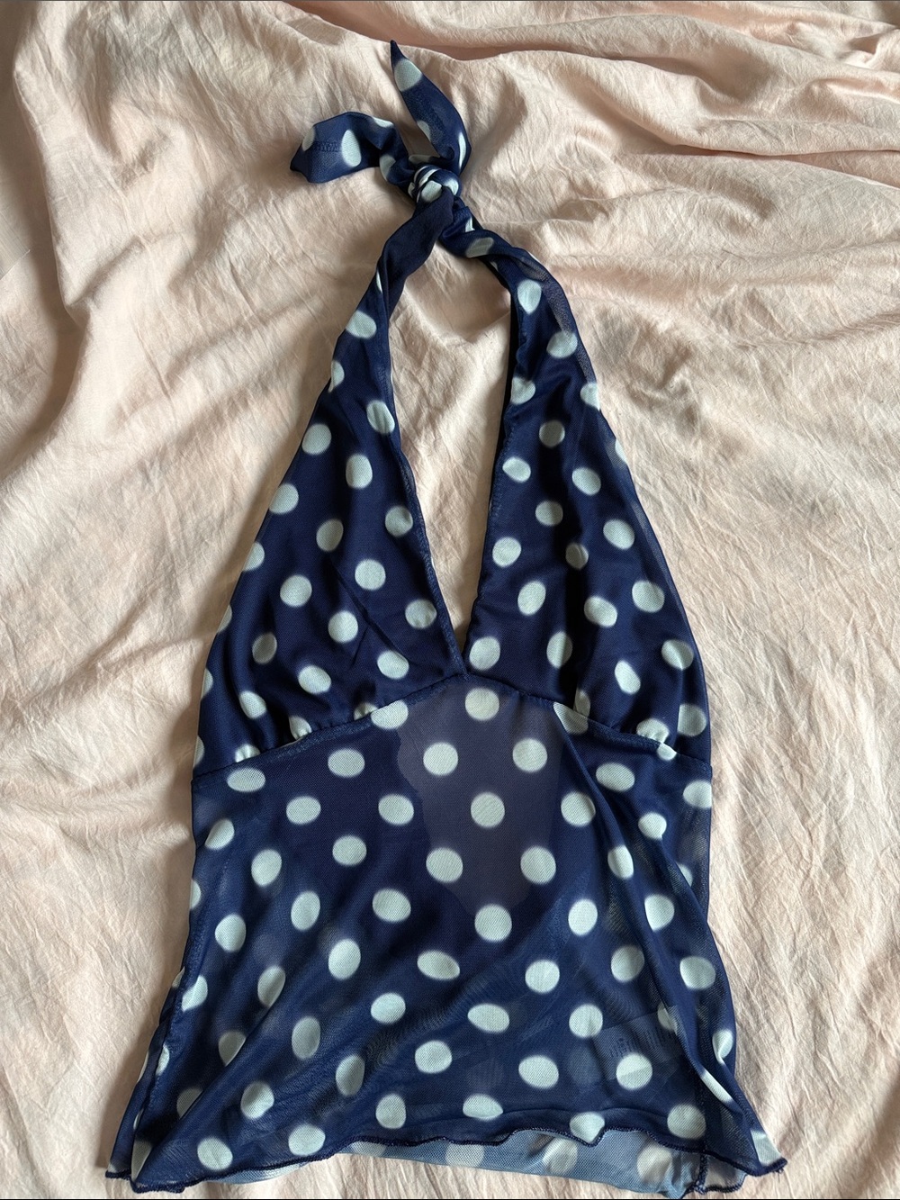 NWT navy blue and white polka dot y2k halter top